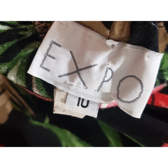 Expo Black Floral Hibiscus V-Neck Sleeveless Front Button Jumpsuit Size 10 - Picture 8 of 13